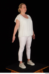 Whole Body Woman White Pants Chubby Standing Top Studio photo references